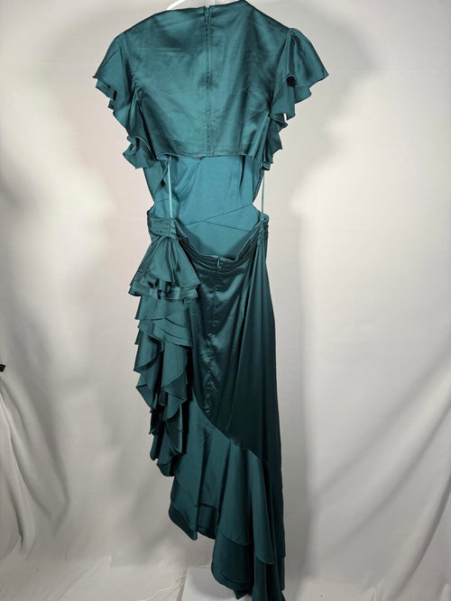NWT Mac Duggal Green Asymmetrical Ruffle Dress Size 4