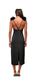 NWT Lulus Exquisite Invite Black Satin Feather Backless Midi Size XS