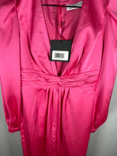 NWT Mac Duggal Pink Front Twist Puff Sleeve Deep V Jumpsuit Size 2