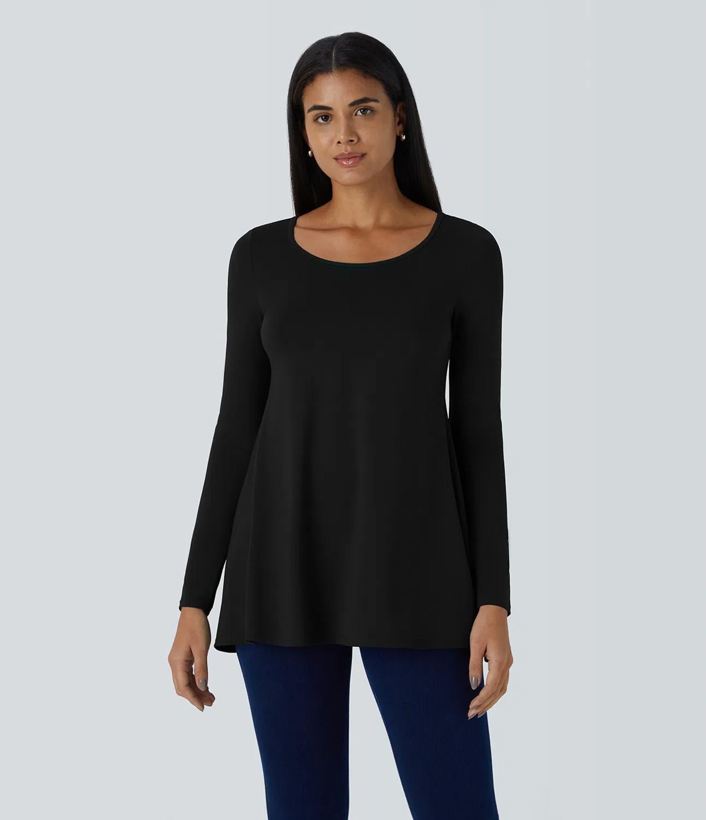NWT Halara Round Neck Long Sleeve Casual Tunic Top Black L