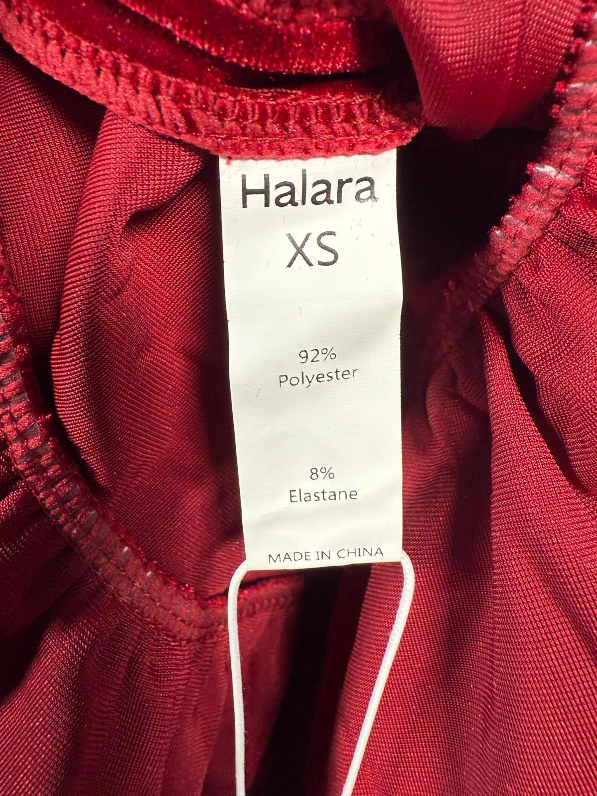 NWT Halara Deep V Neck Long Sleeve Ruffle Hem Velvet Mini Chill Dress Sangria XS