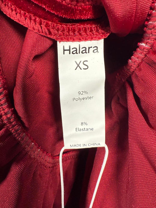 NWT Halara Deep V Neck Long Sleeve Ruffle Hem Velvet Mini Chill Dress Sangria XS