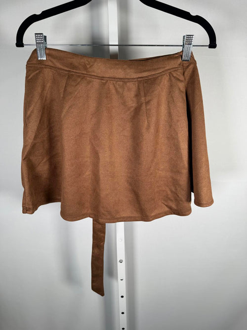 NWT Halara Suede Wrap Side Tie Mini Skirt in Pecan Pie Small