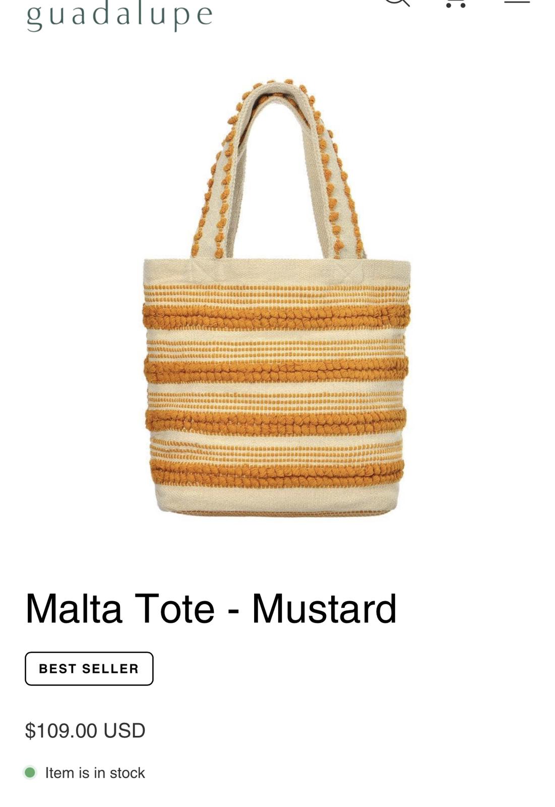 Guadalupe Malta Tote - Mustard In Bag NWT