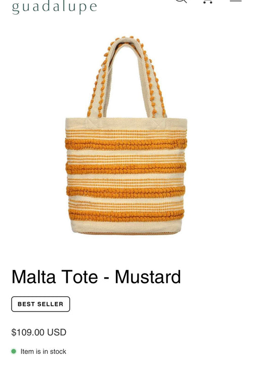 Guadalupe Malta Tote - Mustard In Bag NWT