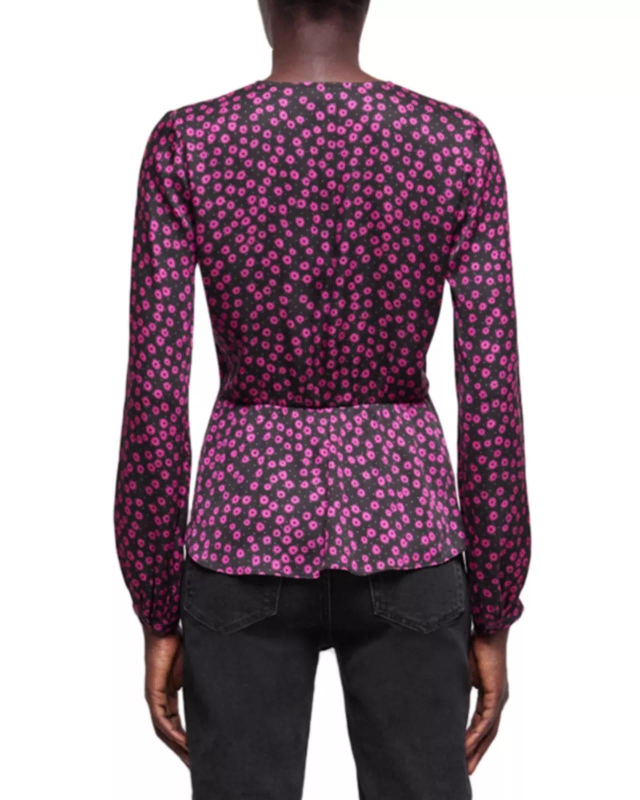 The Kooples Daisy Dots Silk Blouse Size 2 (US M) Black Pink NWT