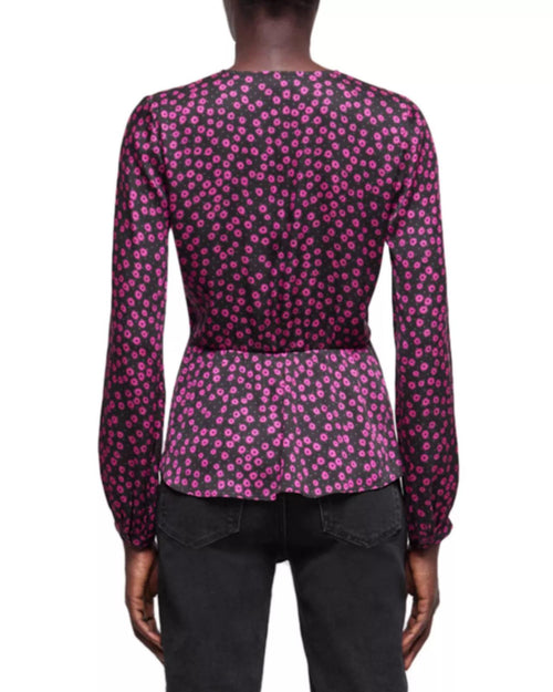 The Kooples Daisy Dots Silk Blouse Size 1 (US S) Black Pink NWT