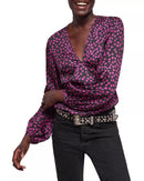 The Kooples Daisy Dots Silk Blouse Size 2 (US M) Black Pink NWT