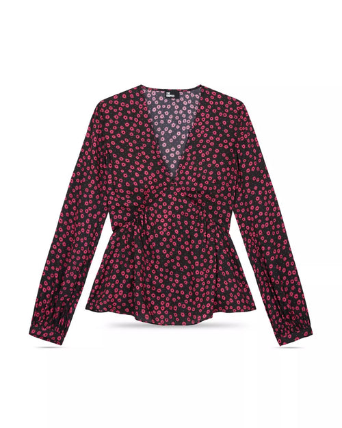 The Kooples Daisy Dots Silk Blouse Size US Medium FR 2 Black Pink NWT $215