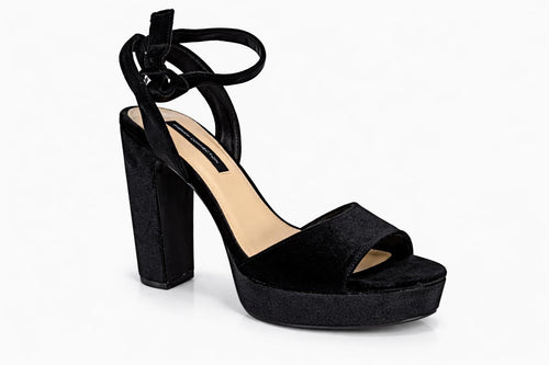 French Connection Black Velvet Platform Block Heel Sandals Size 9 NWB