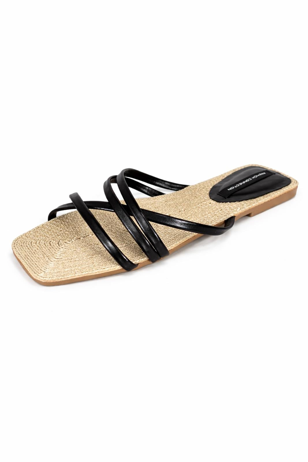 French Connection Black Strappy Flat Sandals Square Toe Slide Women’s US 8.5 NWB