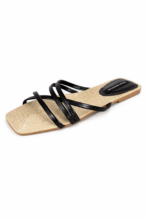 French Connection Black Strappy Flat Sandals Square Toe Slide Women’s US 8.5 NWB