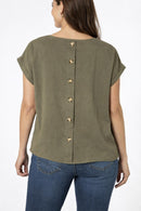 NWT Six/Fifty Olive Short Sleeve Pocket Back Blouse Size Medium