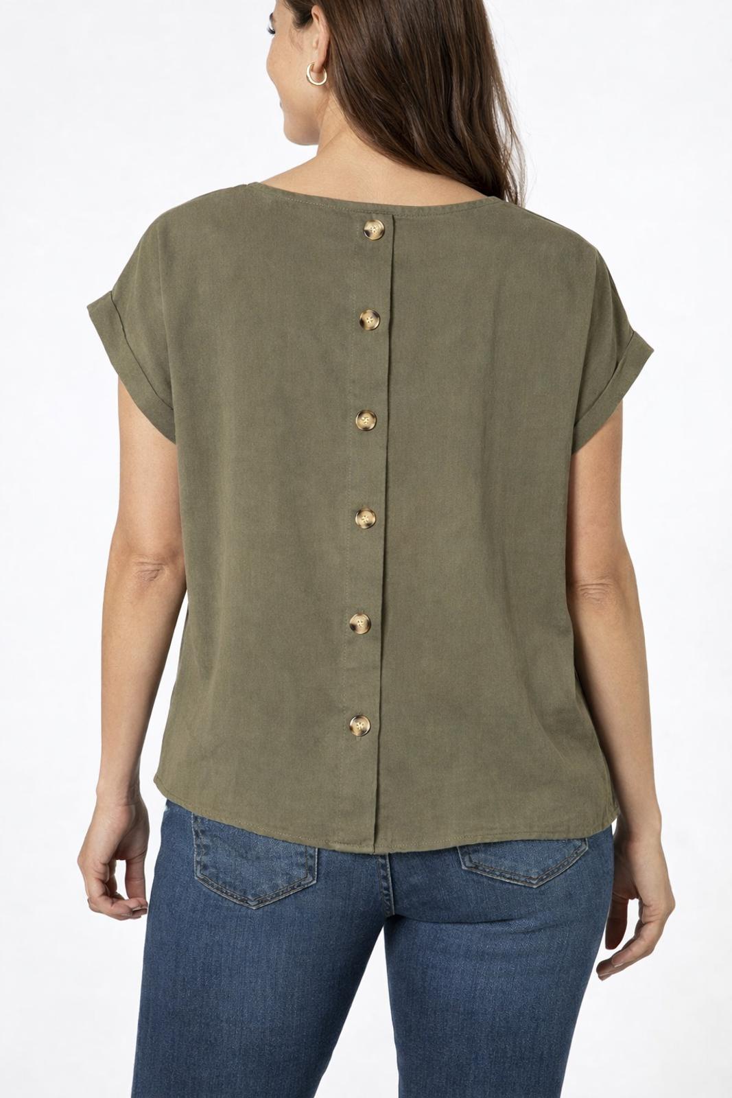 NWT Six/Fifty Olive Short Sleeve Pocket Back Blouse Size Small