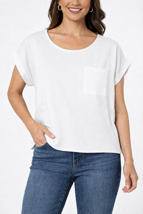 NWT Six/Fifty White Short Sleeve Button Back Blouse Size Small