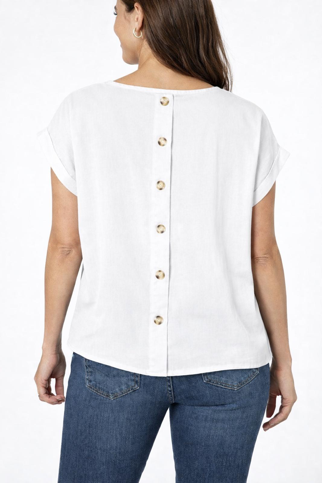 NWT Six/Fifty White Short Sleeve Pocket Back Blouse Size Medium