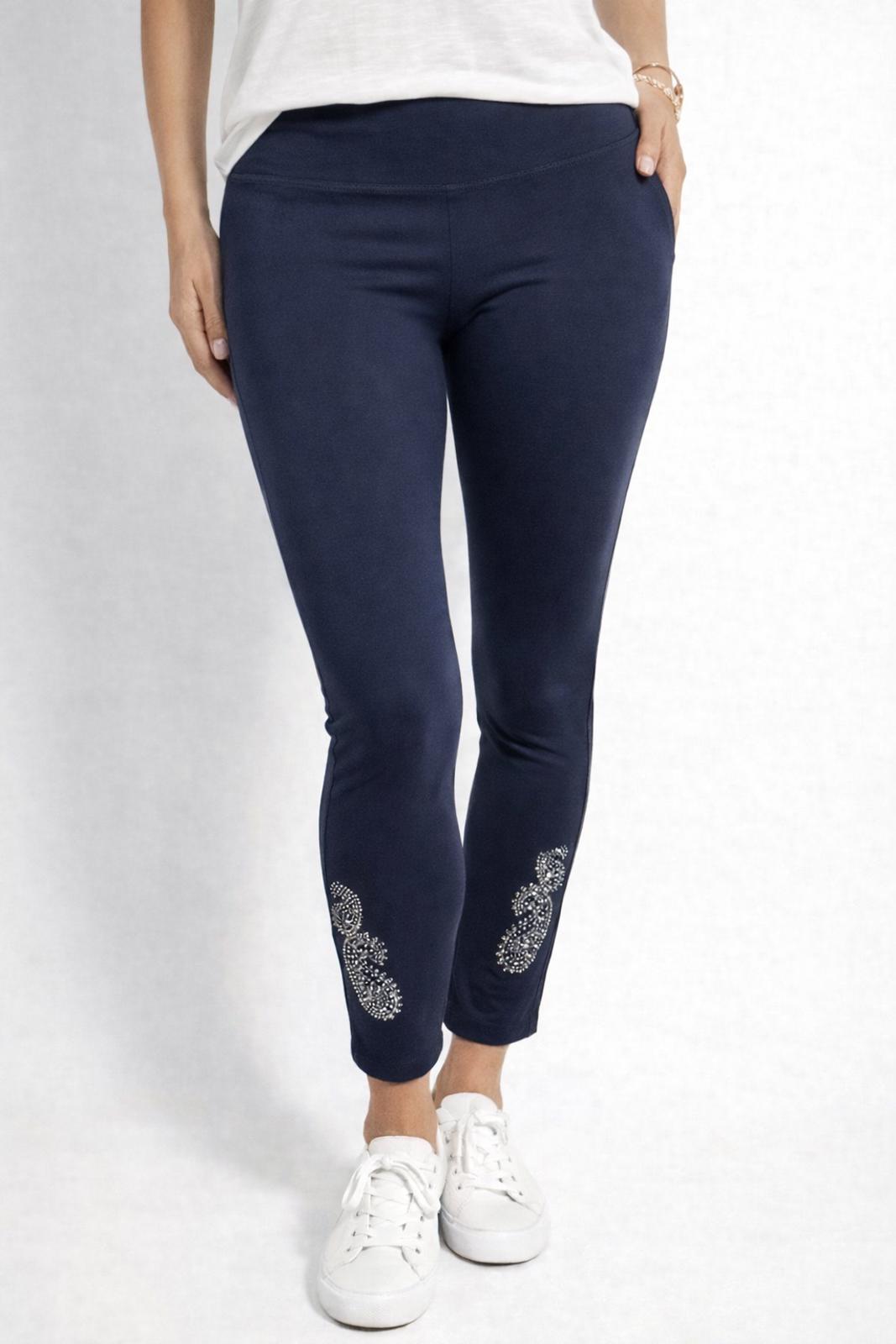 NWT One World Women’s Navy Rhinestone Leggings Size S
