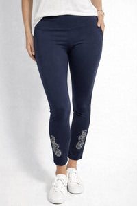 NWT One World Women’s Navy Rhinestone Leggings Size S