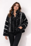 Colleen Lopez Black Faux Fur Jacket Cropped Plush Coat Size XXS
