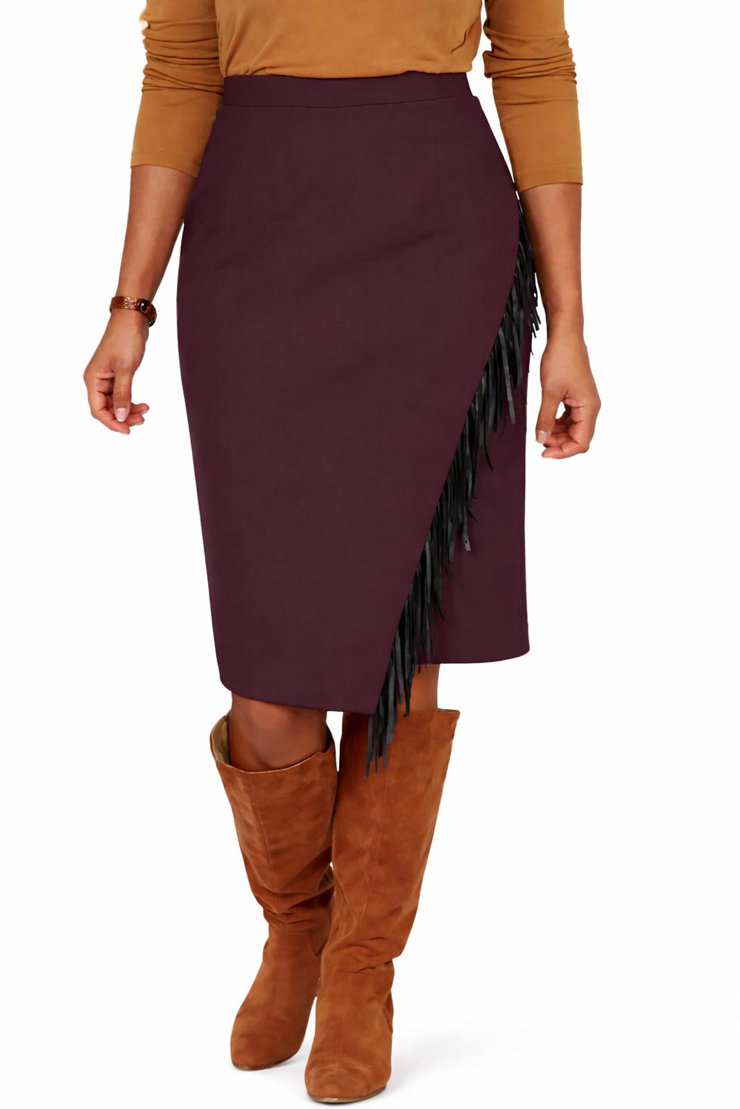 Colleen Lopez Ponte Knit Skirt with Fringe Trim Size Small
