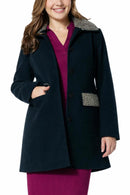 Colleen Lopez Womens Faux Wool Coat Black Bead Detail Removable Collar Size XXS
