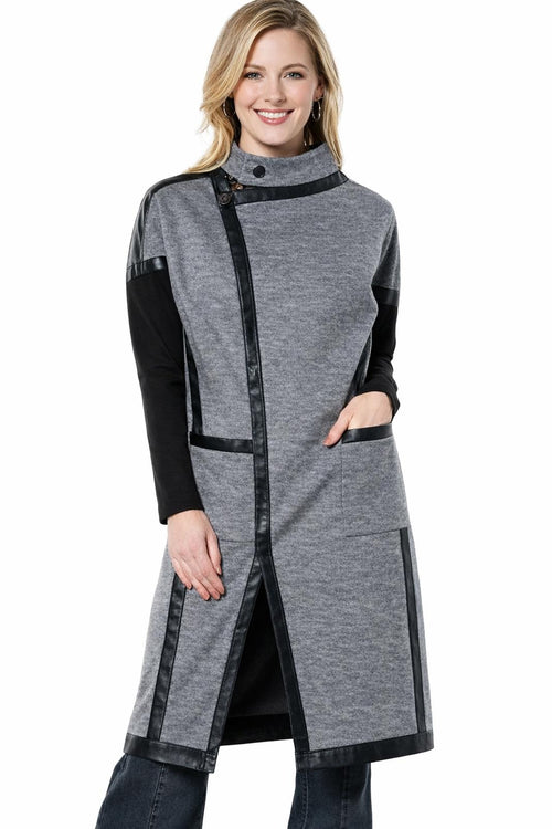 G By Giuliana Black Label Gray Faux Leather Trim Coat Jacket Size Small