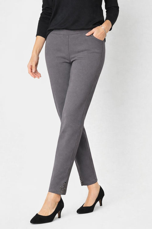 Coleen Lopez Gray Slim Pull-On Pants Studded Hem Stretch Ankle XXS