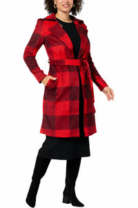 NWT G by Giuliana Women's Black Label Plaid Trench Coat Red Size Small