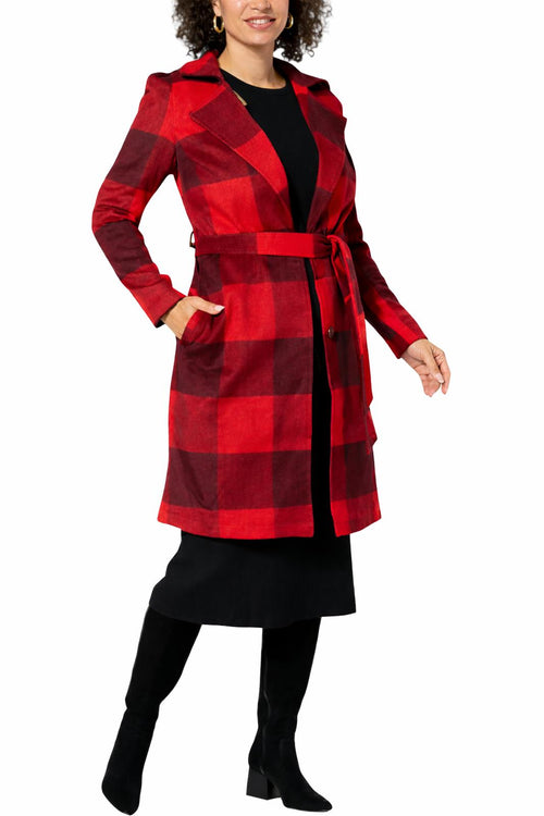 NWT G by Giuliana Women's Black Label Plaid Trench Coat Red Size Small