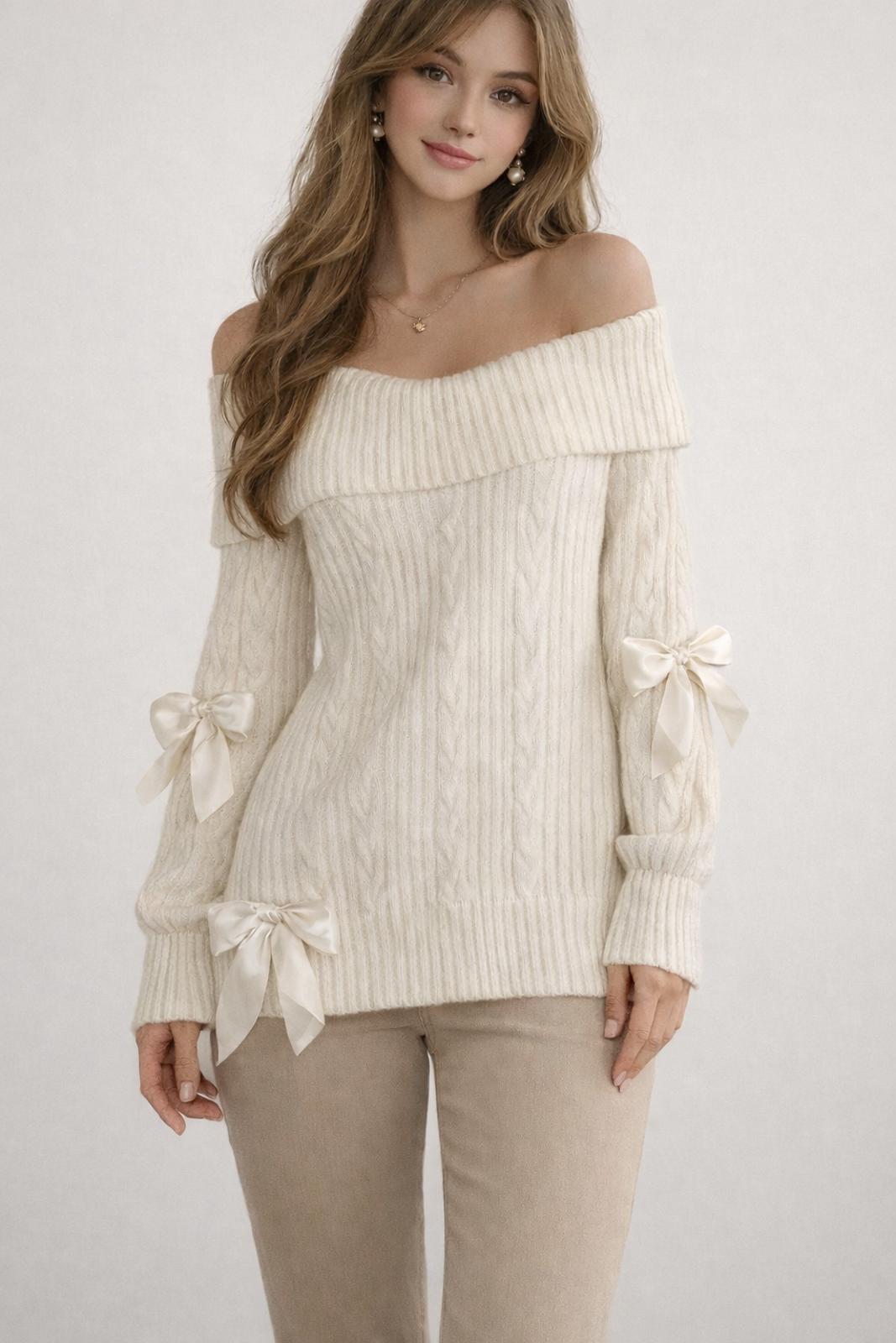 C Wonder by Christian Siriano Ivory Cable Knit SweaterBow Sleeves Size XL