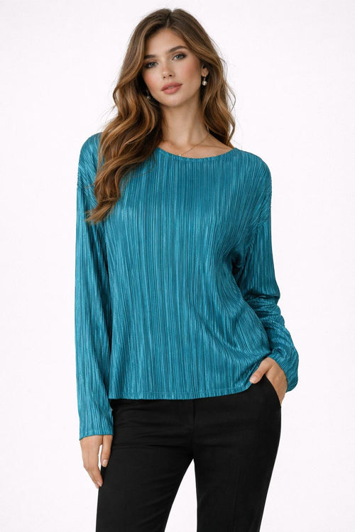 G by Giuliana Black Label Teal Pleated Long Sleeve Blouse Women’s Medium