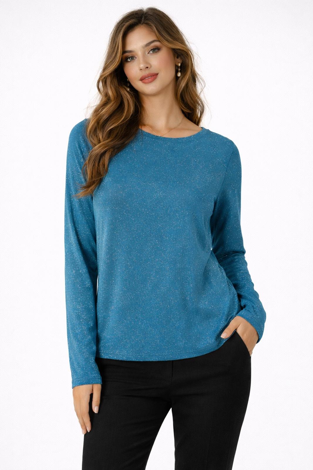 Colleen Lopez Women’s Teal Glitter Shimmer Long Sleeve Stretch Top Size XS