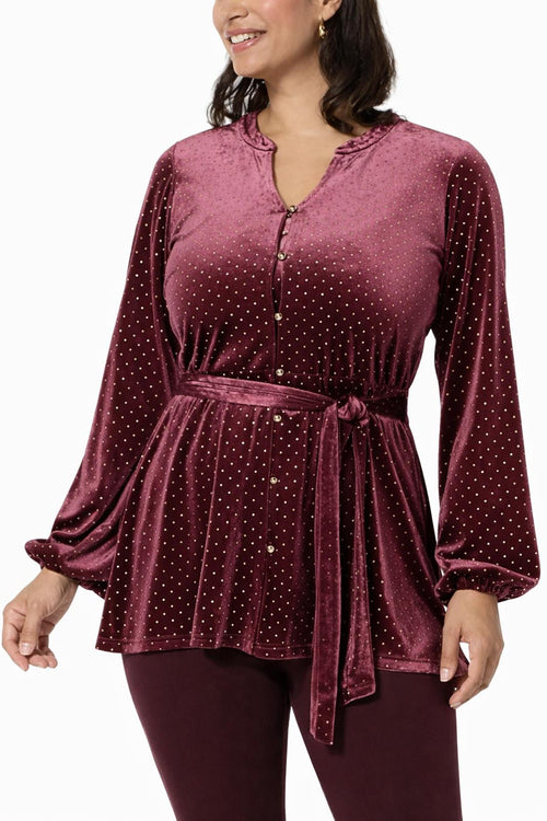 NWT Colleen Lopez Women's Belted Velvet Tunic Cabernet Size Medium