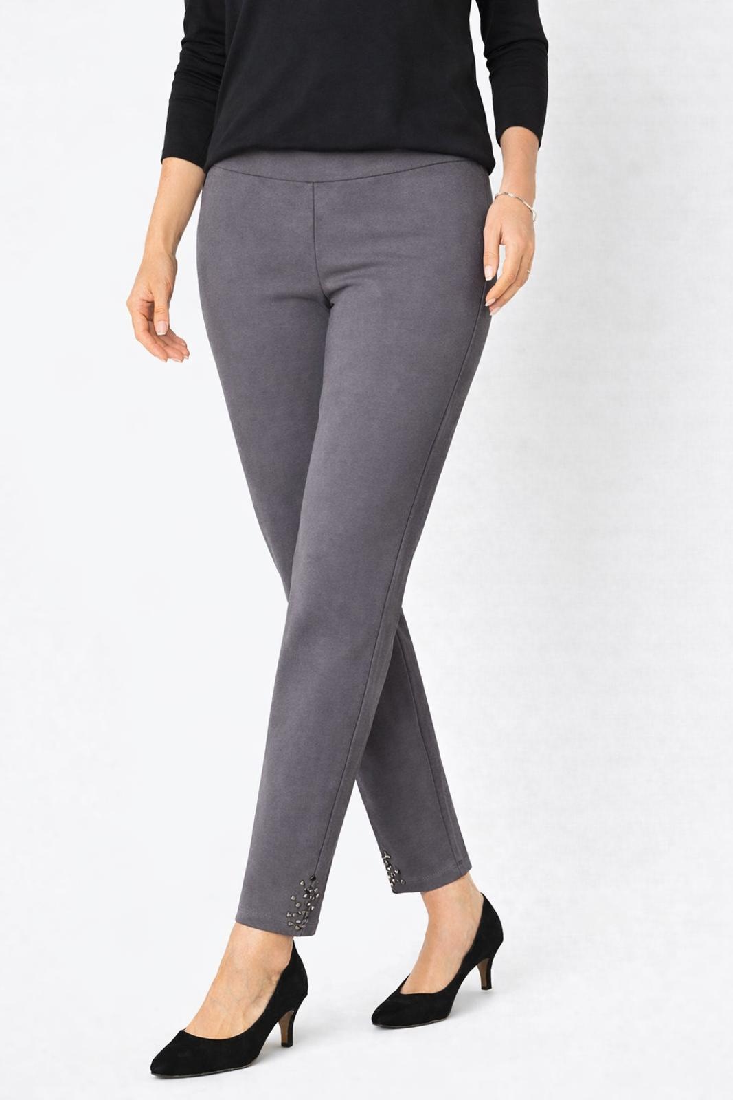 Coleen Lopez Gray Slim Pull-On Pants Studded Hem Stretch Ankle XXS