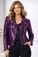 NWT Colleen Lopez Purple Sequin Moto Jacket Sparkly Evening Blazer Size XL