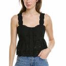 NWT The Kooples Black Embroidered Eyelet Peplum Tank FR 2 US Medium