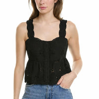 NWT The Kooples Black Embroidered Eyelet Peplum Tank FR 2 US Medium