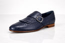 Santoni Women’s NWB Navy Leather Monk Strap Brogue Loafers EU 35 US 5