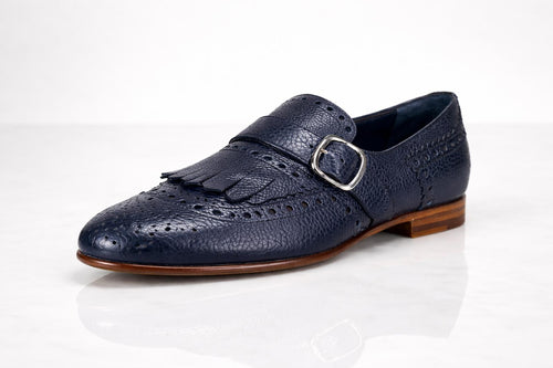 Santoni Women’s NWB Navy Leather Monk Strap Brogue Loafers EU 35 US 5
