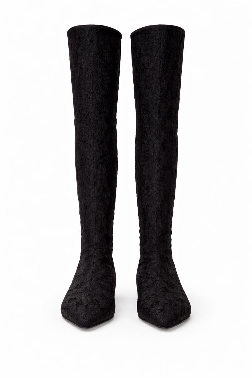 Casadei Black Lace Over-the-Knee Boots Pointed Toe Women’s EU 35 US 5 NWB