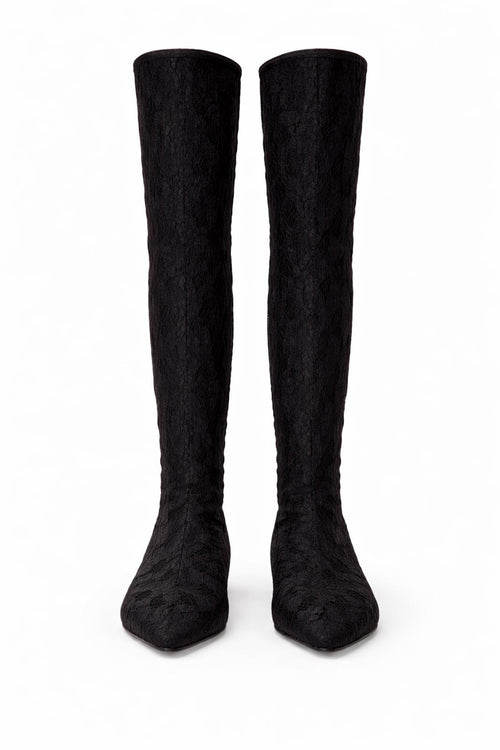 Casadei Black Lace Over-the-Knee Boots Pointed Toe Women’s EU 35 US 5 NWB