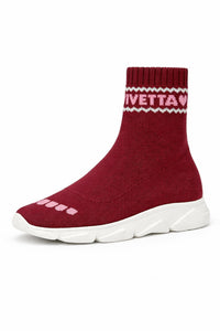 VIVETTA Knit Sock Boots Burgundy Pink Heart EU 35 US 5 Made in Italy NWB