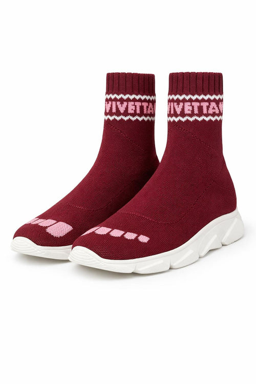 VIVETTA Knit Sock Boots Burgundy Pink Heart EU 35 US 5 Made in Italy NWB