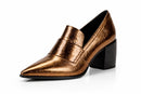 Casadei Metallic Bronze Pointed-Toe Block Heel Loafers EU 35 (US 5) NWB