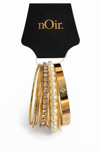 NWT nOir Gold Tone and Pearl Bangle Set