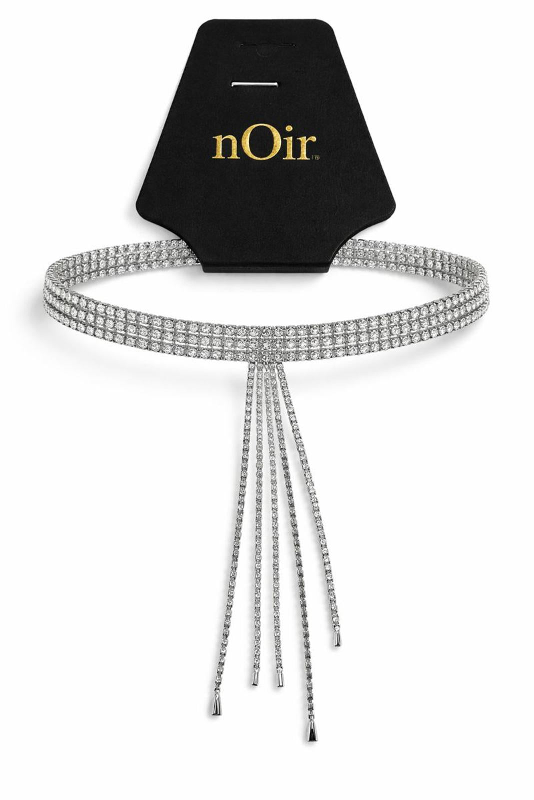 NWT nOir Silver Rhinestone Tassel Choker Necklace