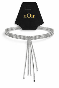 NWT nOir Silver Rhinestone Tassel Choker Necklace