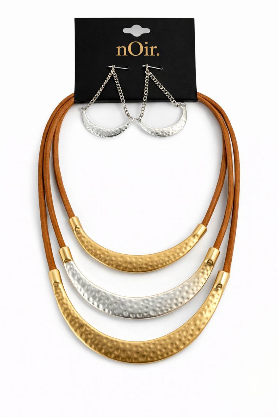 NWT nOir Hammered Metal Necklace and Earrings Set