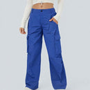 NWT Halara Mid Rise Button Zipper Side Pocket Wide Leg Cargo Pants Size Medium