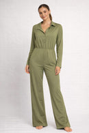 NWT Halara Olive Green Long Sleeve Collared Jumpsuit Size XS